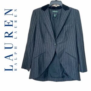 Ralph Lauren Blazer Pinstripe Velvet Collar 100%Lambwool One Button DarkAcademia